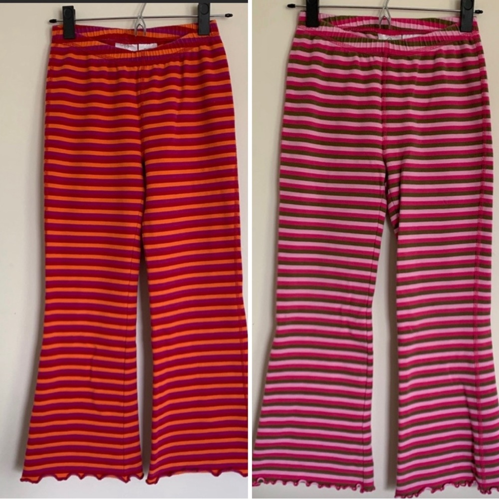 Lot of 2 striped Hanna Andersson soft pants - soft ruffle at bottom of leg